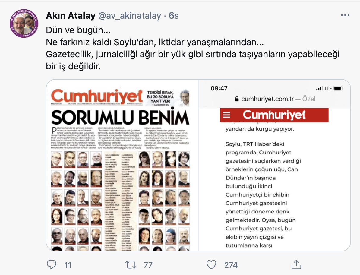  Eski Cumhuriyet İcra Kurulu Başkanı Akın Atalay'ın paylaşımı.
