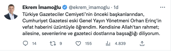 Orhan Erinç’in ardından: “Duruşunu, iyiliğini ve nezaketini unutmayacağız”