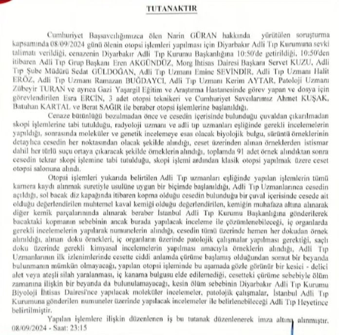 Narin nasıl öldürüldü: Otopsi tutanağı ortaya çıktı