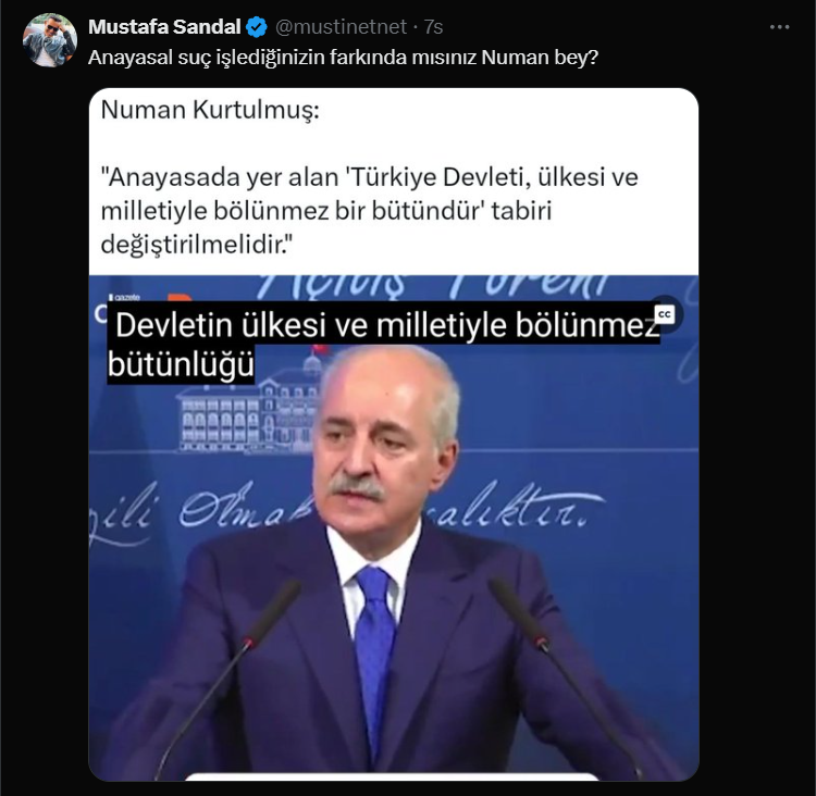 Meclis Başkanı Numan Kurtulmuş'un Anayasa çağrısına çok sayıda tepki geldi