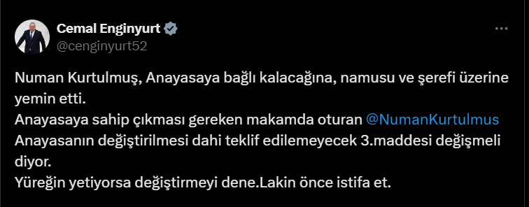 Meclis Başkanı Numan Kurtulmuş'un Anayasa çağrısına çok sayıda tepki geldi