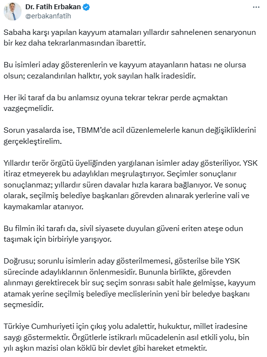 Yeniden Refah Partisi Genel Başkanı Fatih Erbakan
