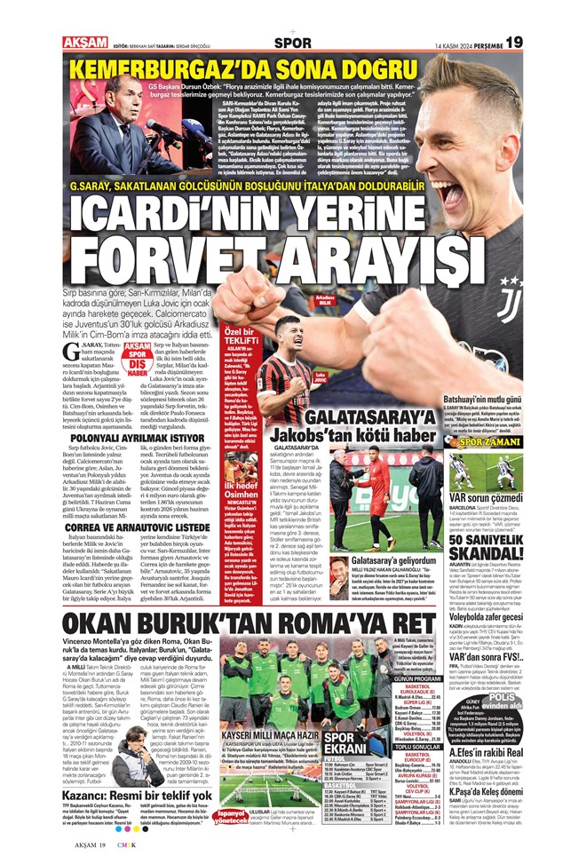 Günün spor manşetleri