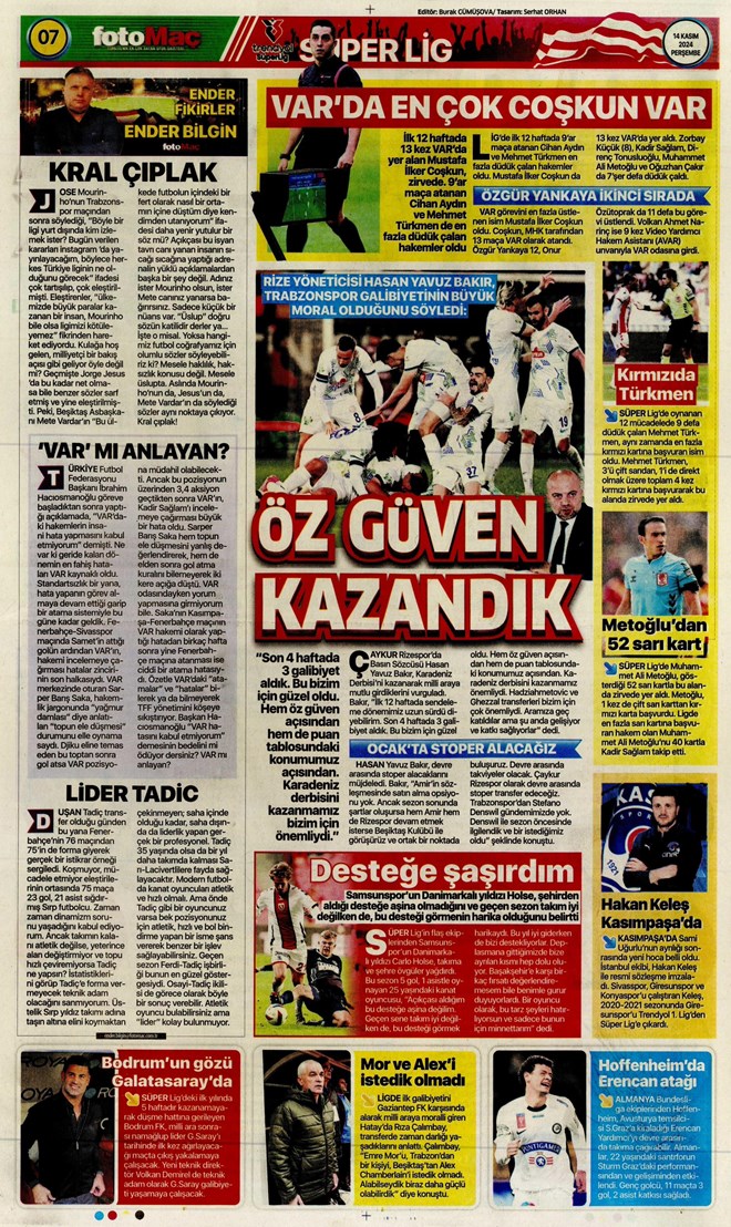 Günün spor manşetleri