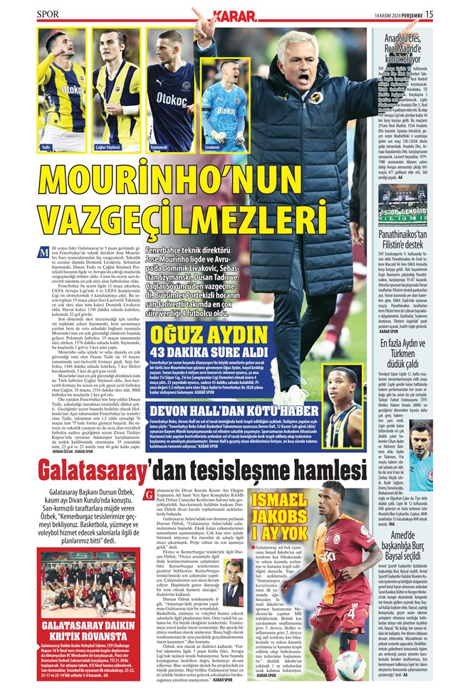Günün spor manşetleri