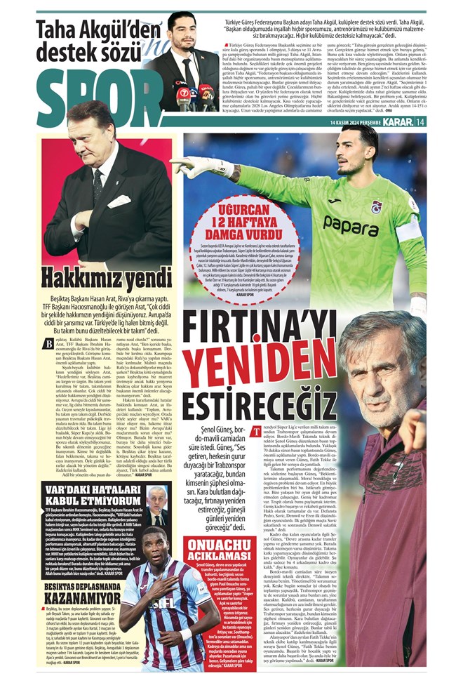 Günün spor manşetleri
