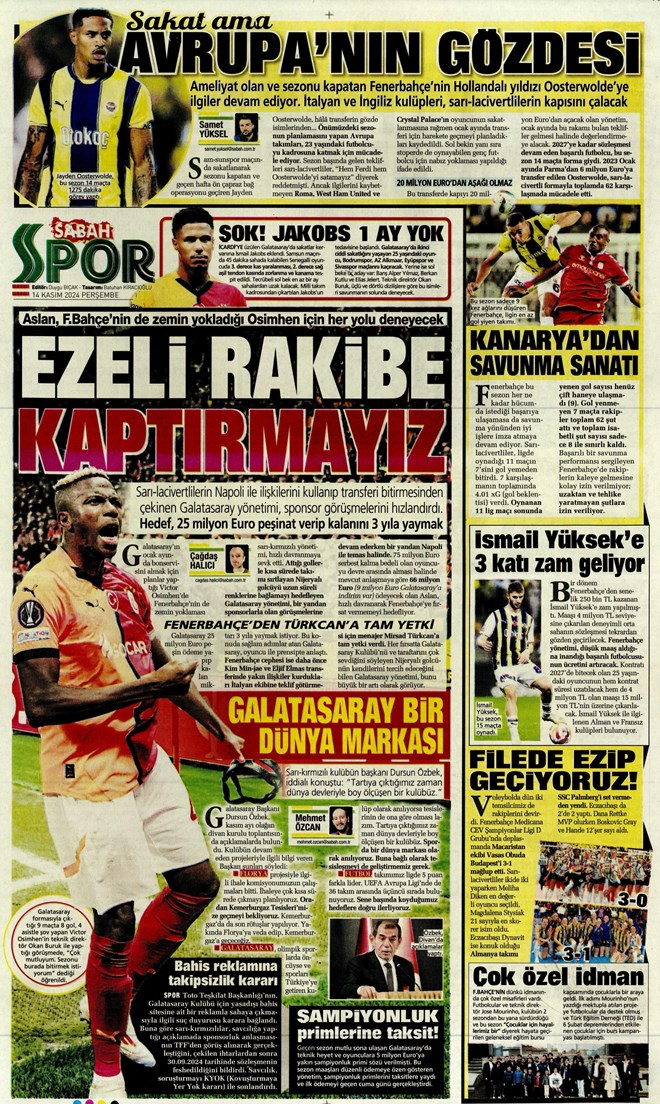 Günün spor manşetleri