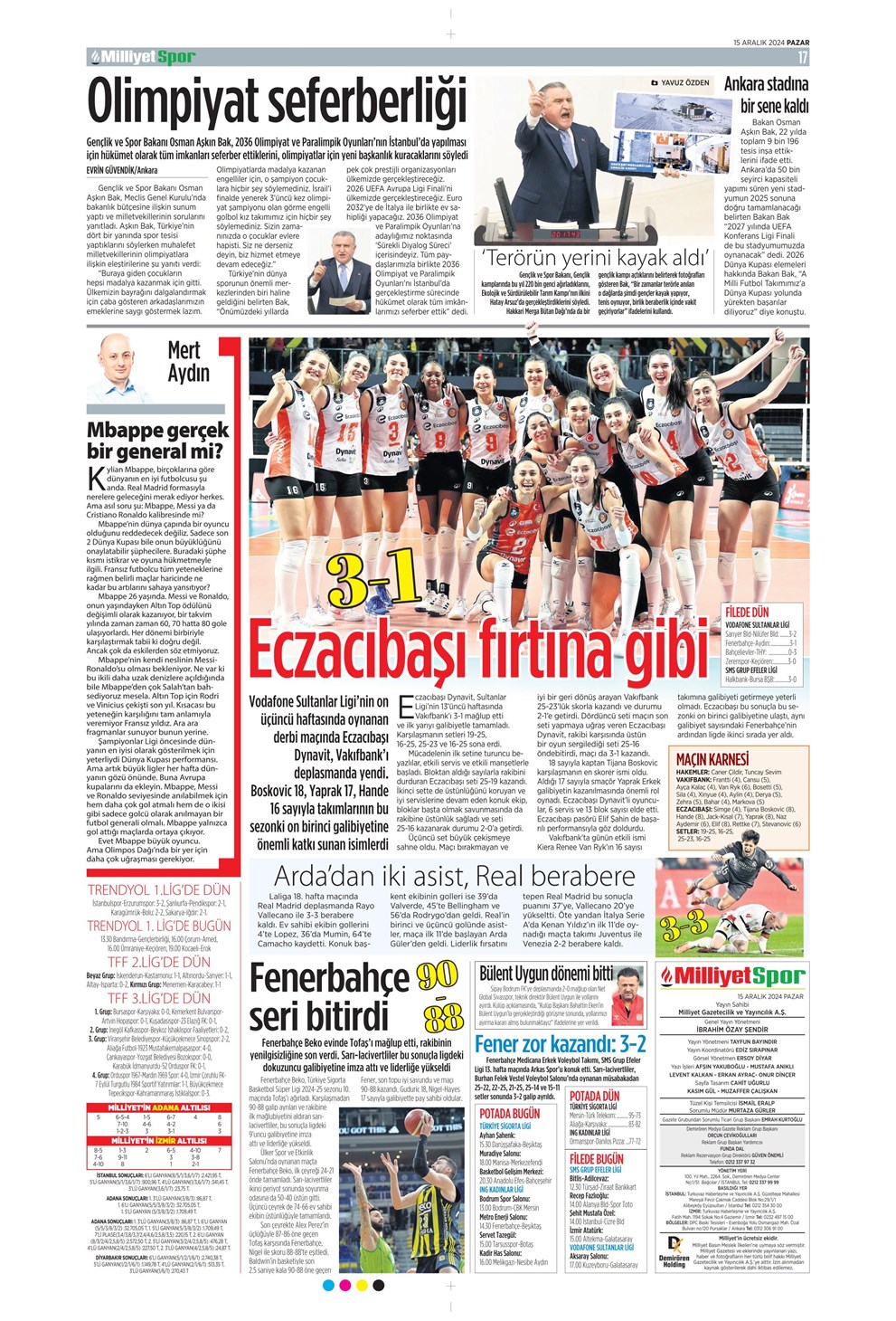 Günün spor manşetleri