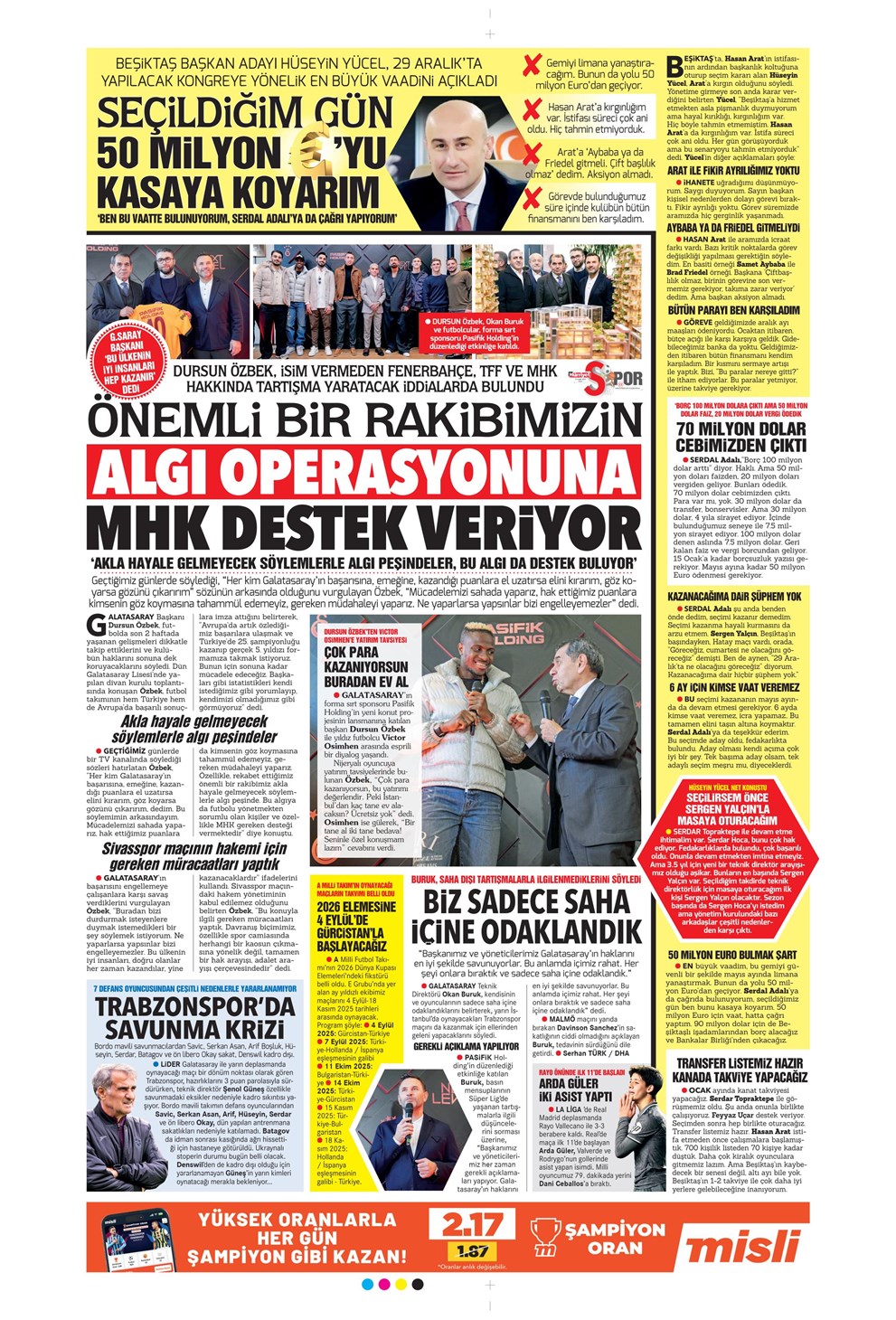 Günün spor manşetleri
