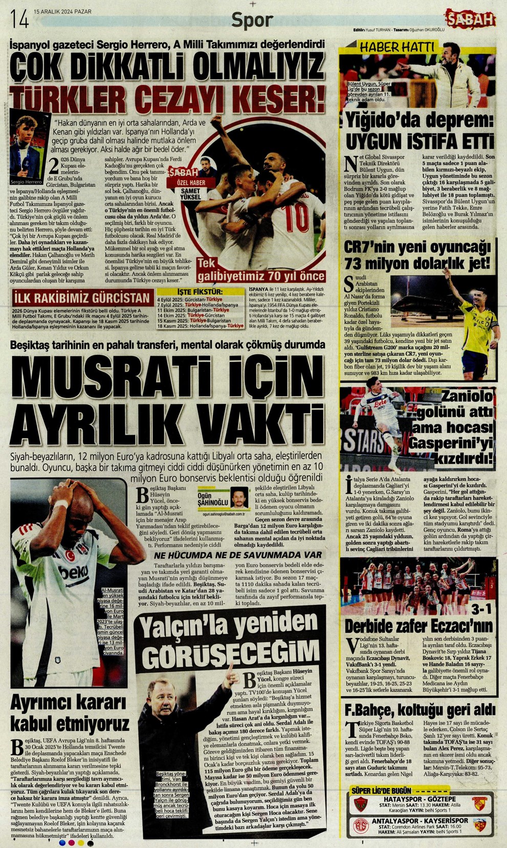Günün spor manşetleri