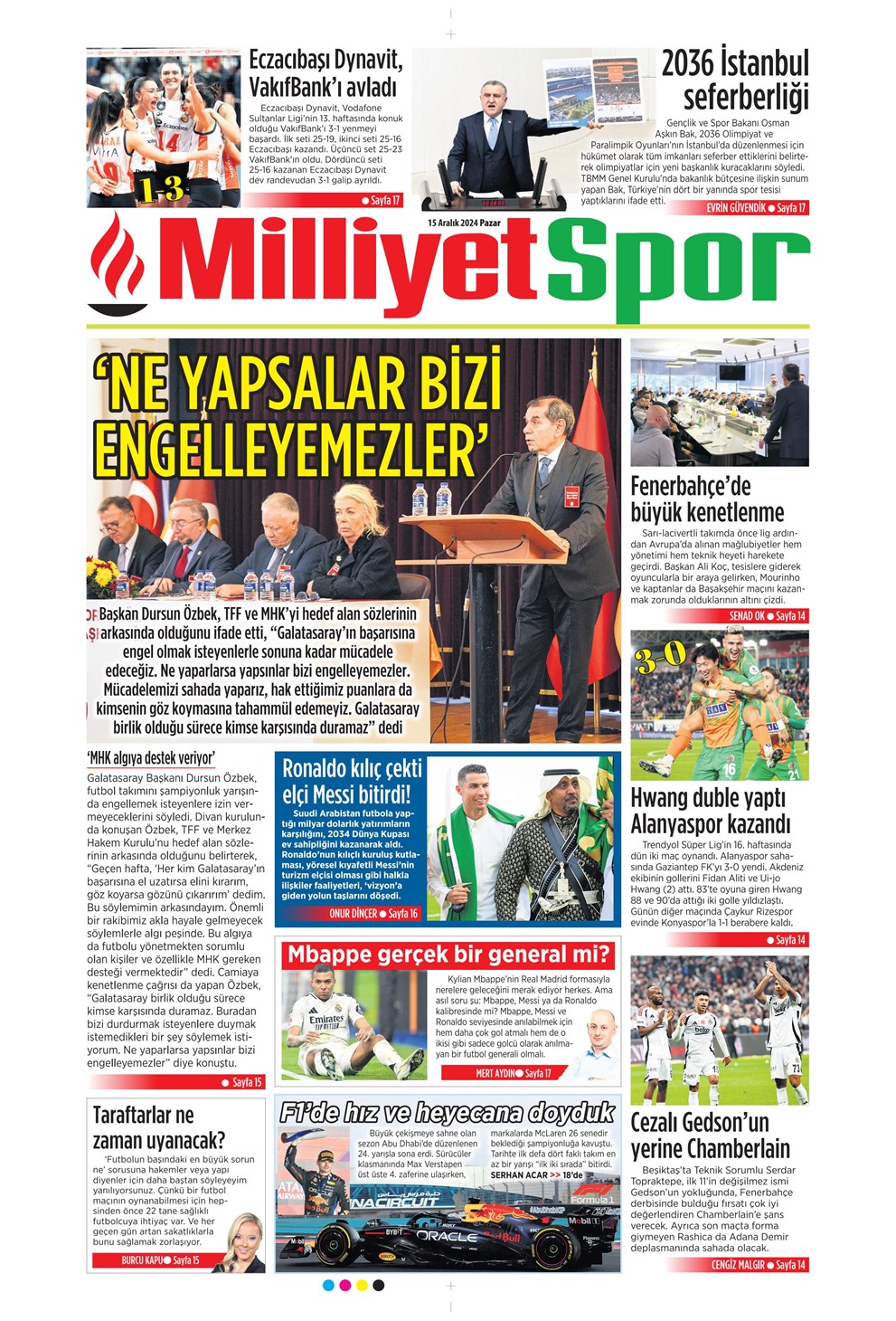 Günün spor manşetleri