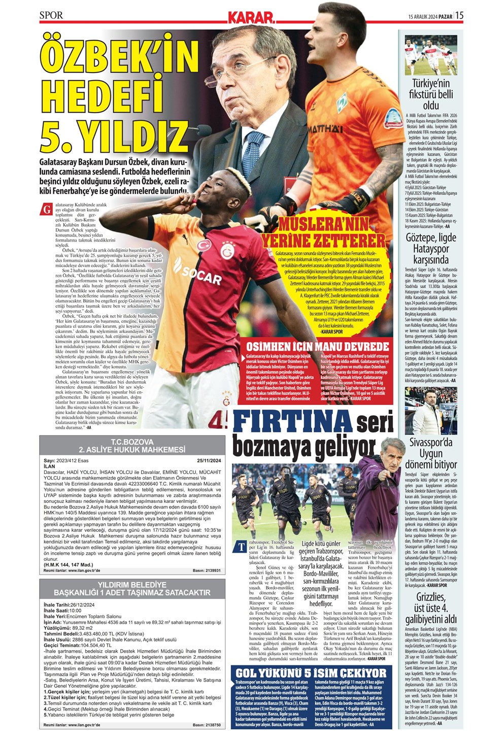 Günün spor manşetleri