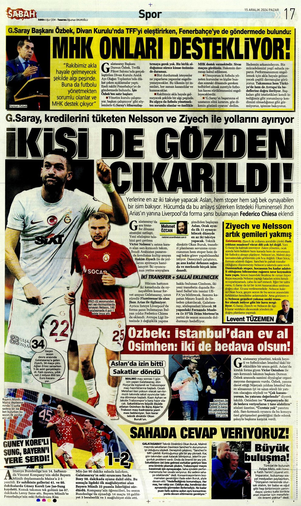 Günün spor manşetleri