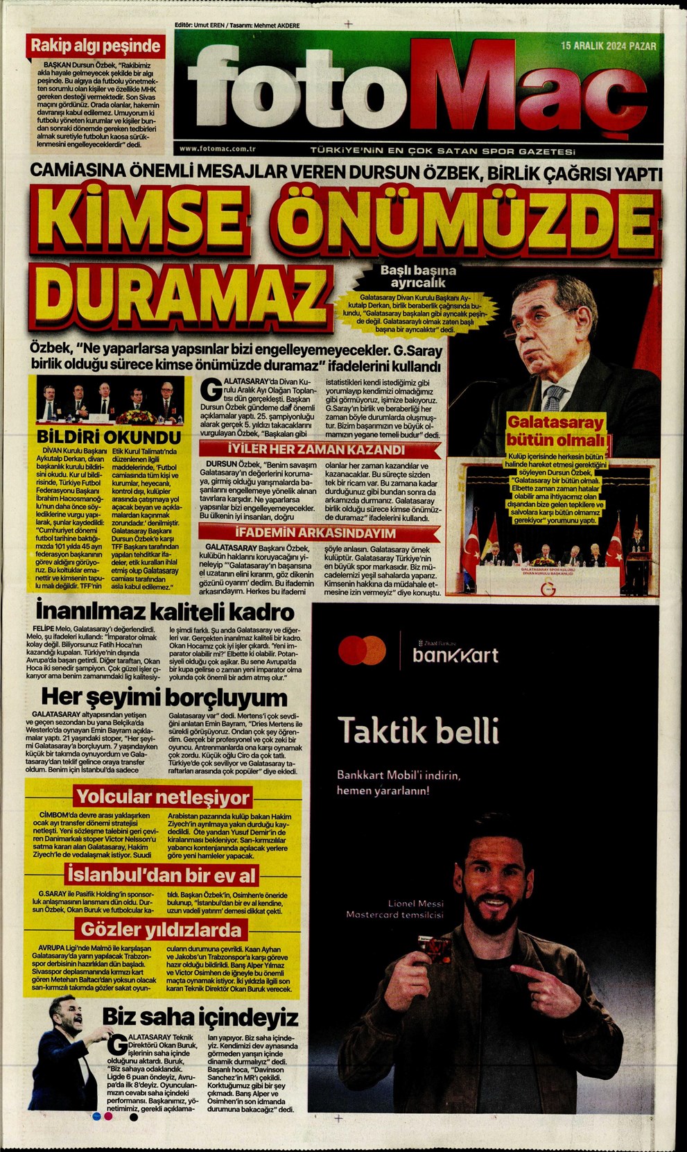 Günün spor manşetleri