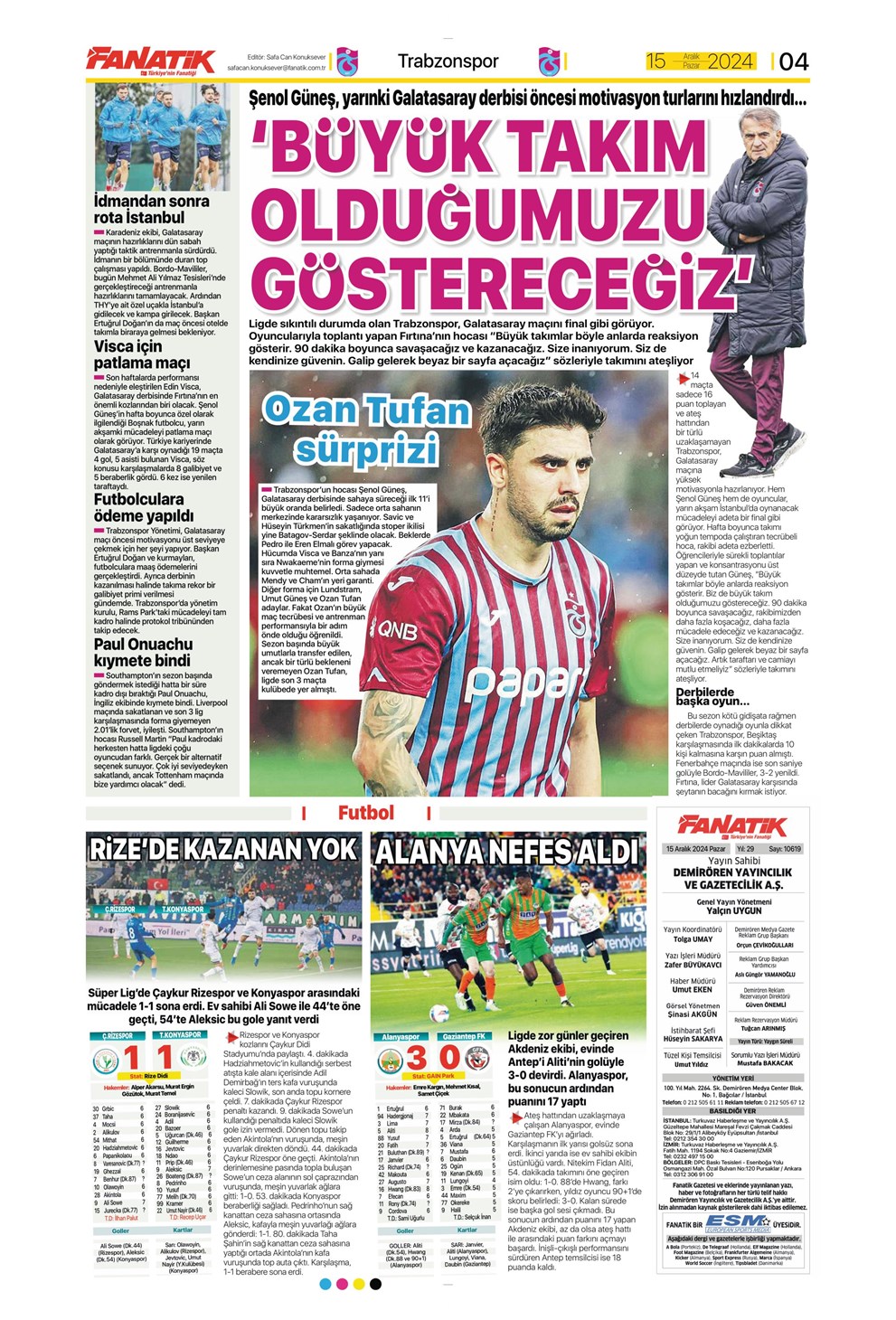 Günün spor manşetleri
