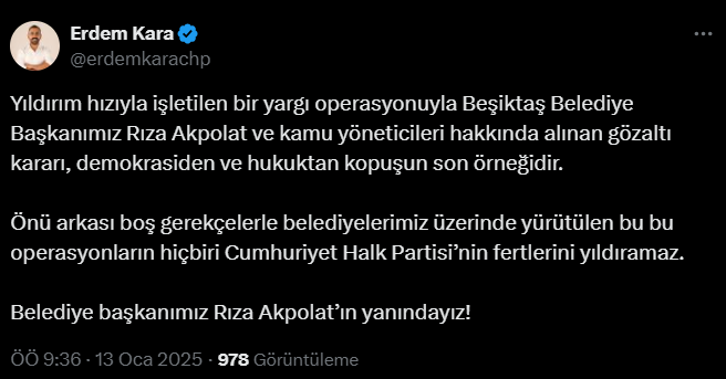 CHP İstanbul Gençlik Kolları İl Başkanı  Erdem Kara