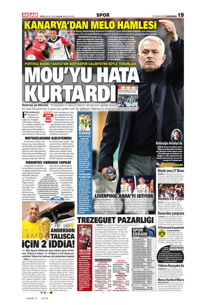 Günün spor manşetleri