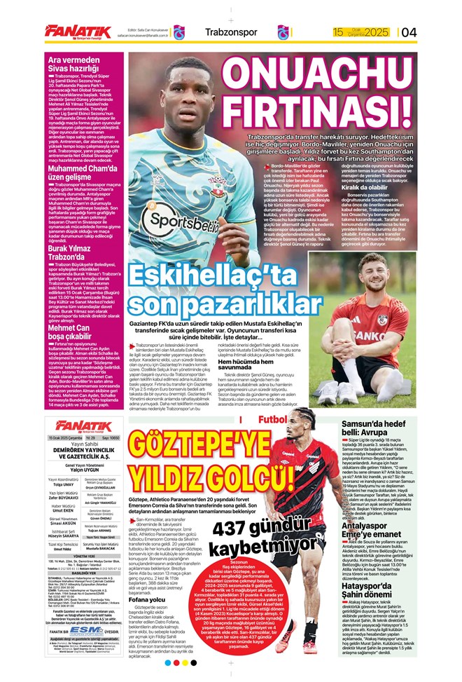 Günün spor manşetleri