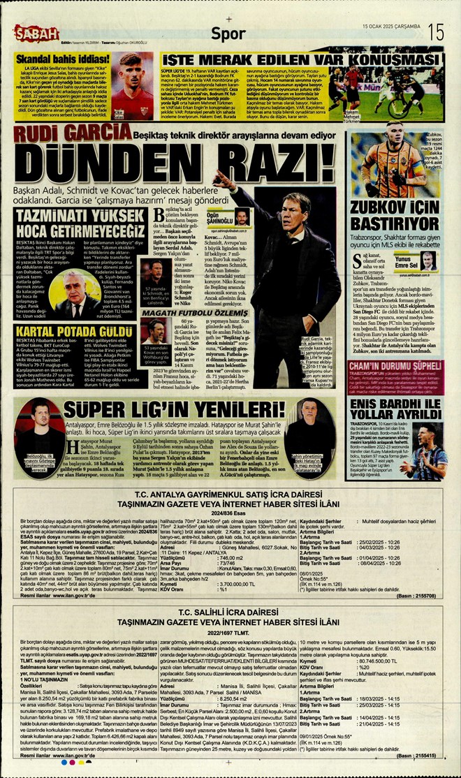 Günün spor manşetleri