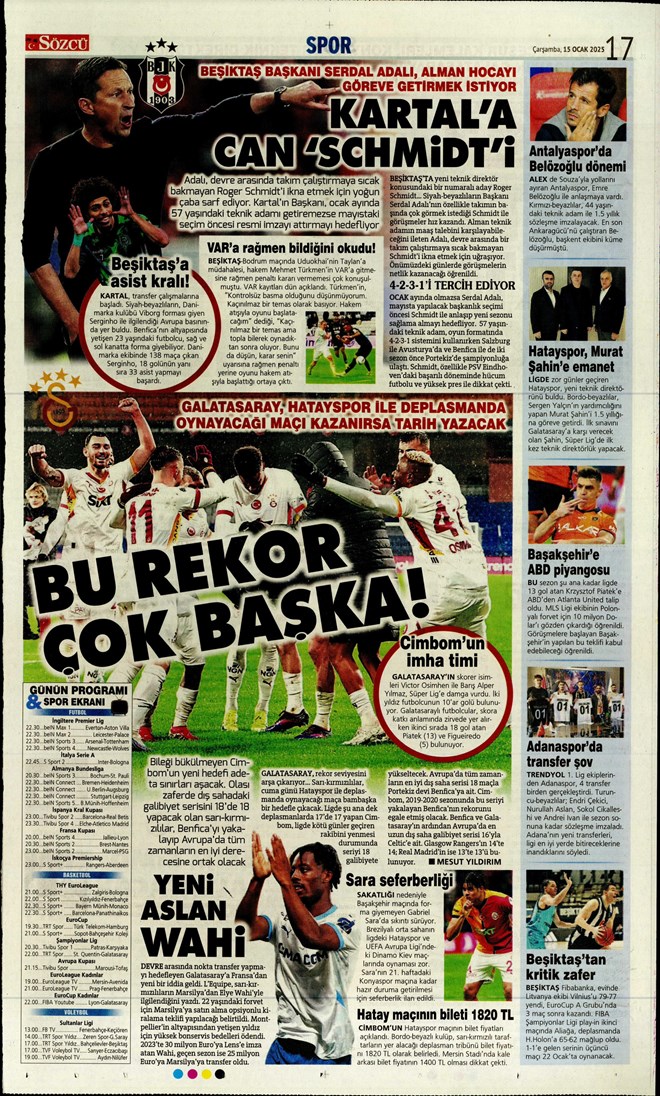 Günün spor manşetleri
