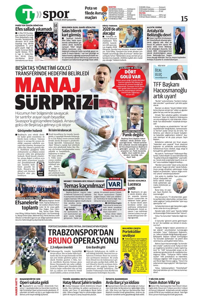 Günün spor manşetleri