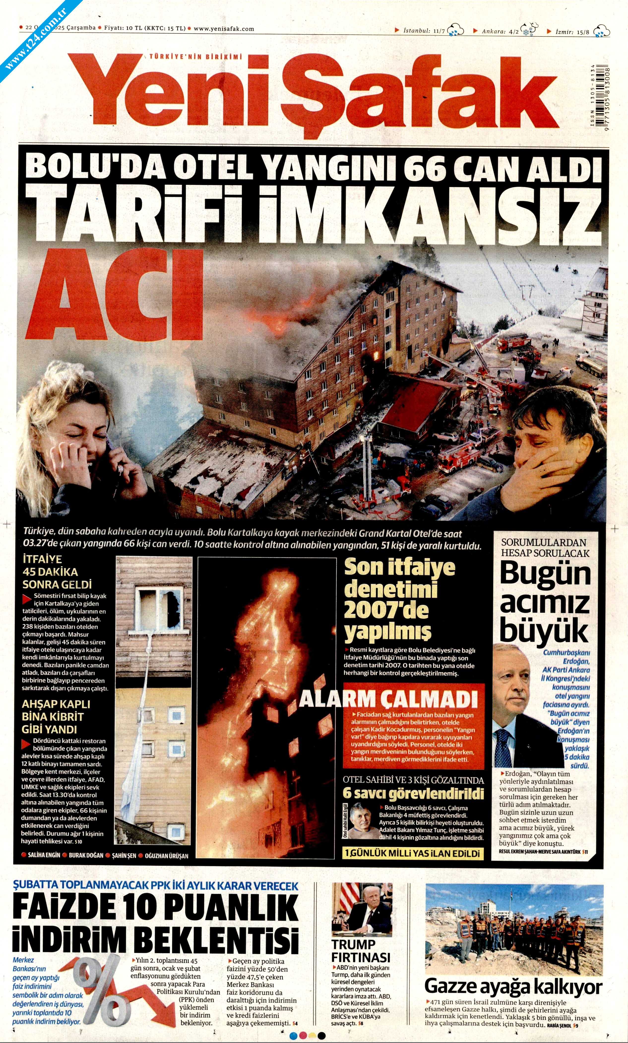 Bolu'daki yangın faciası gazetelere böyle yansıdı: Kartalkaya katliamı