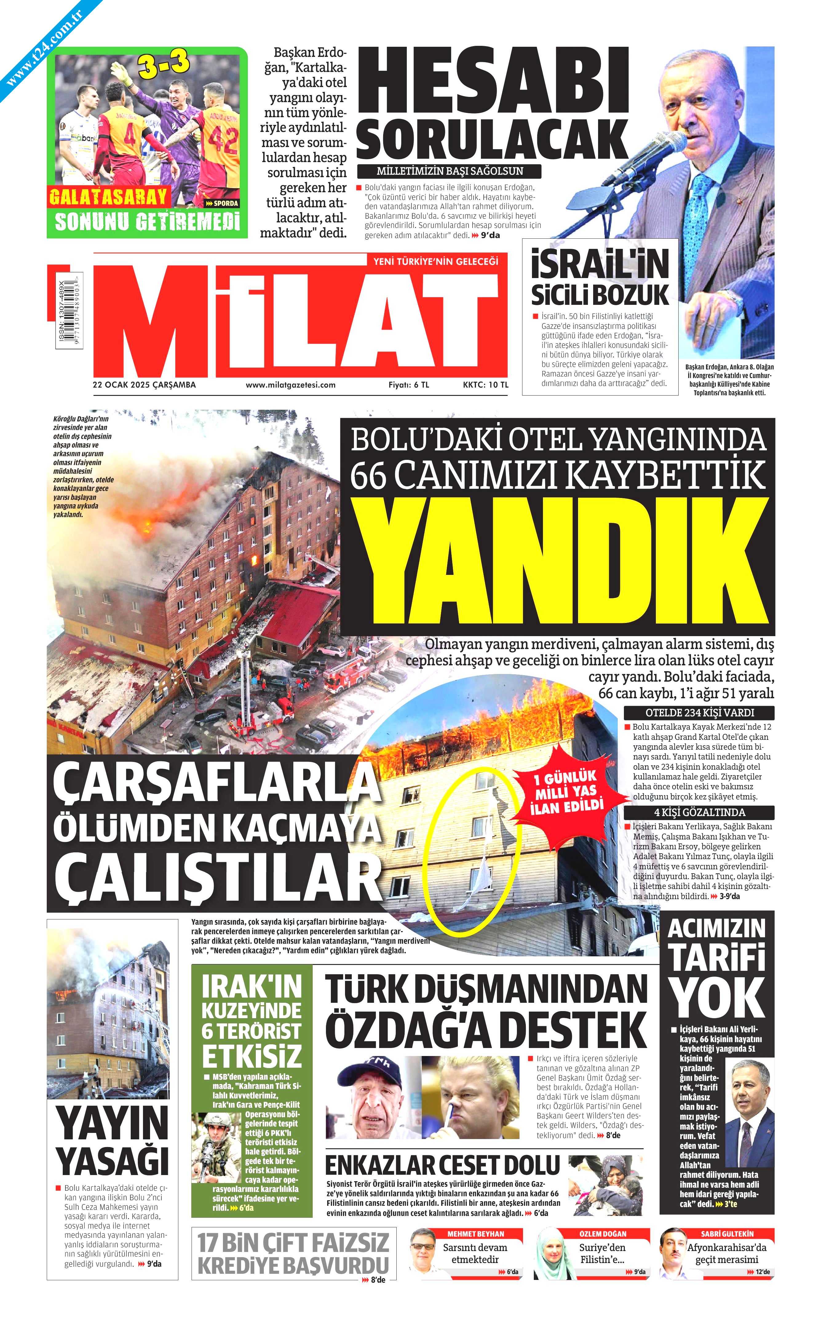 Bolu'daki yangın faciası gazetelere böyle yansıdı: Kartalkaya katliamı