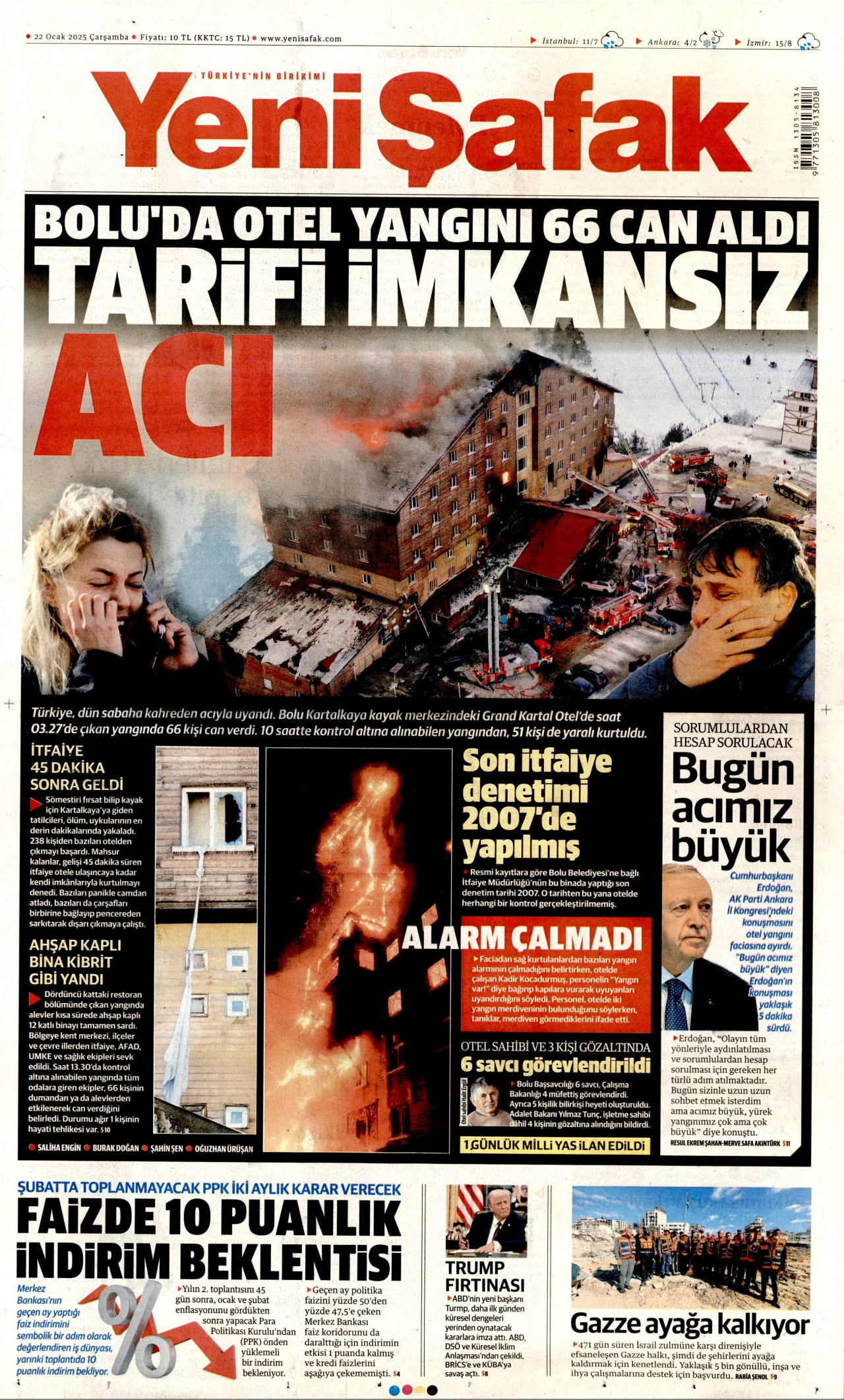 Bolu'daki yangın faciası gazetelere böyle yansıdı: Kartalkaya katliamı