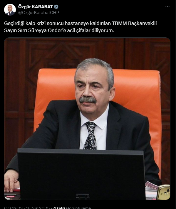 Sırrı Süreyya Önder, hastaneye kaldırıldı, siyasilerden ve gazetecilerden geçmiş olsun dilekleri