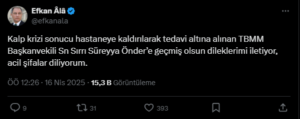 Sırrı Süreyya Önder, hastaneye kaldırıldı, siyasilerden ve gazetecilerden geçmiş olsun dilekleri